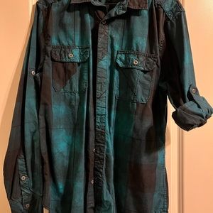 Rock & Republic Men’s Dress Shirt Size Medium Dark Teal/Black Check